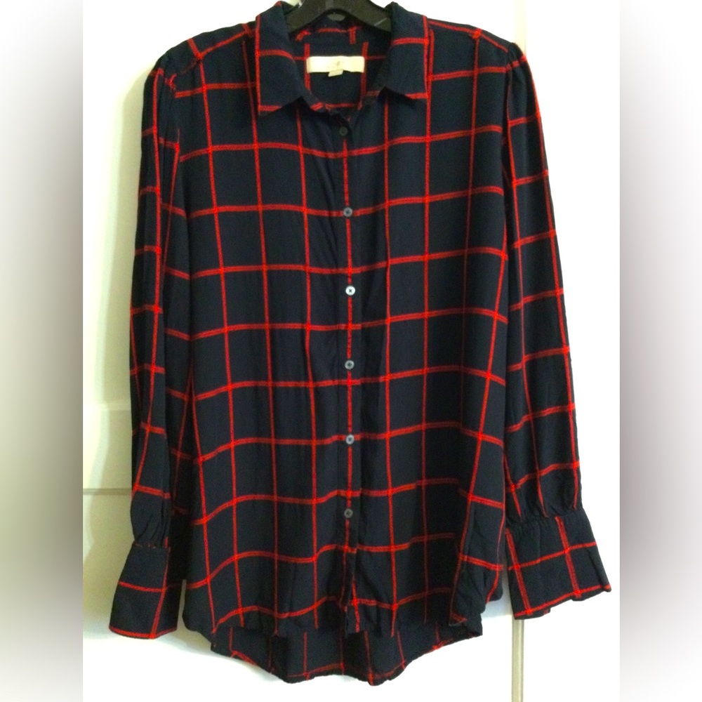Loft Black/Blue Red Square Pattern Button Down Ra… - image 1